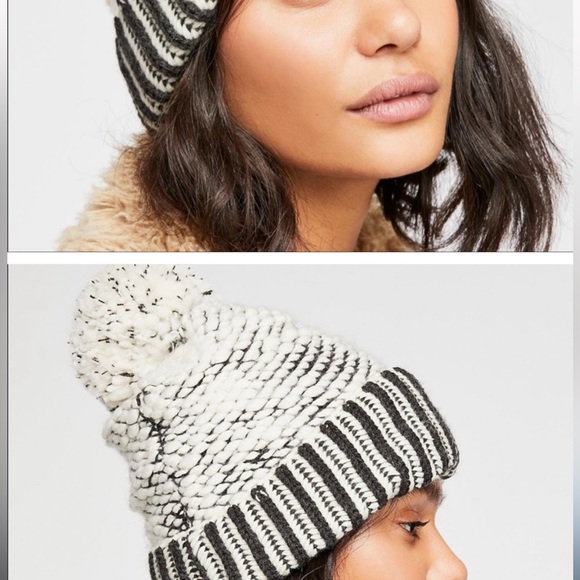 Free People River Locks Knubby Pom Pom Chunky Knit Beanie Hat - Picture 2 of 4